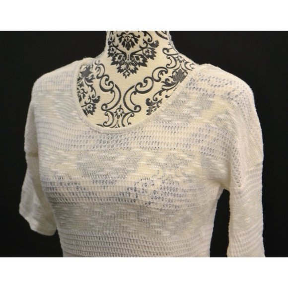 PINK ROSE‎ Women's Short Sleeve Lacey Polyester / Cotton Blend Top SIZE XS Ivory - Picture 4 of 6